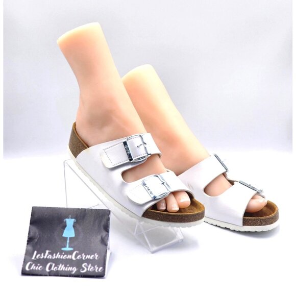 Ara Women's Laminado Pearl White Leather Slip-On Sandals Size 7.5 (38) 2521 - Picture 4 of 16